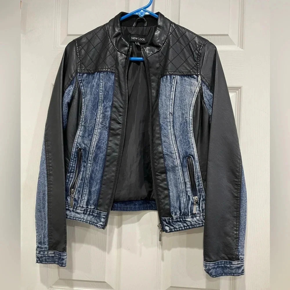 New Look Jean Jacket Combo with faux Leather Bomber Size Small